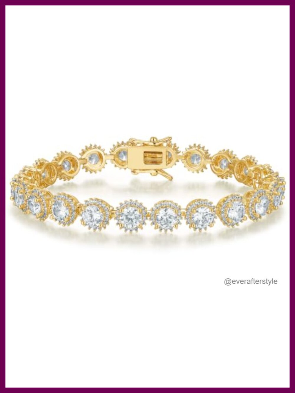 Tennis Bracelet 18K Yellow Gold Plated 5mm Round Cubic Zirconia Spring Clasp